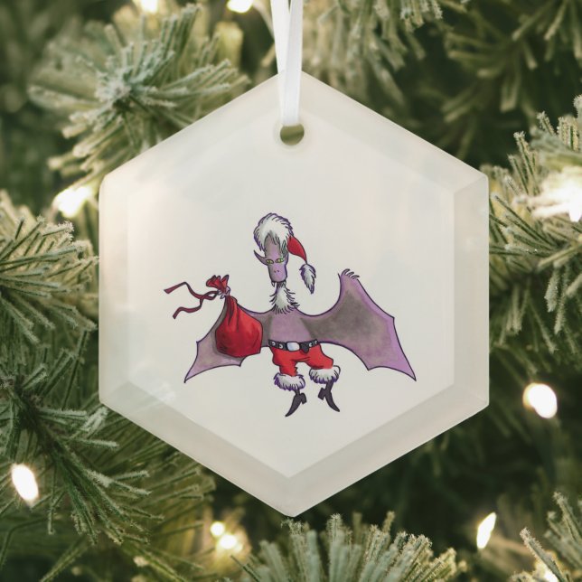 Santa Bat hexagon glass ornament (Insitu)