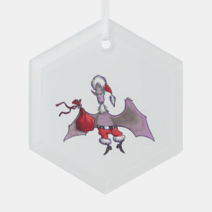 Santa Bat hexagon glass ornament