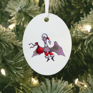 Santa Bat oval metal ornament