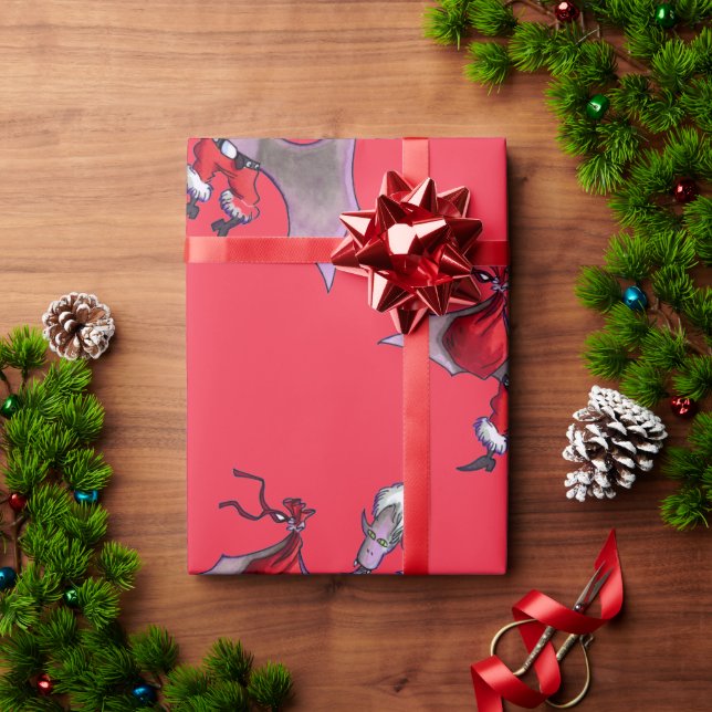Santa Bat red glossy wrapping paper medium (Holiday Gift)