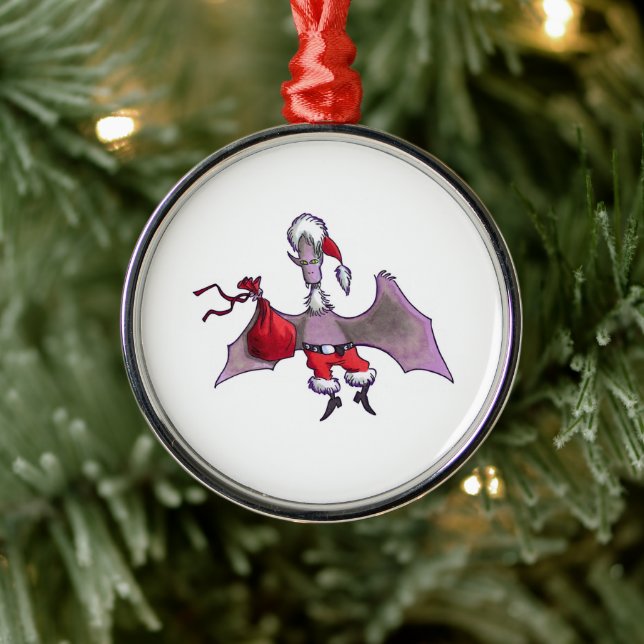 Santa Bat round premium ornament (Tree)