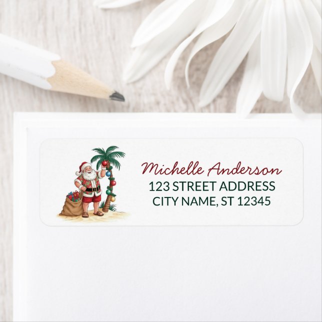 Santa Beach tropical Hawaiian Palm Return Address Label (Insitu)