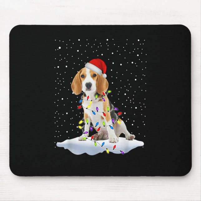 Santa Beagle Christmas Light Snowfake Dog Mum X-ma Mouse Pad (Front)