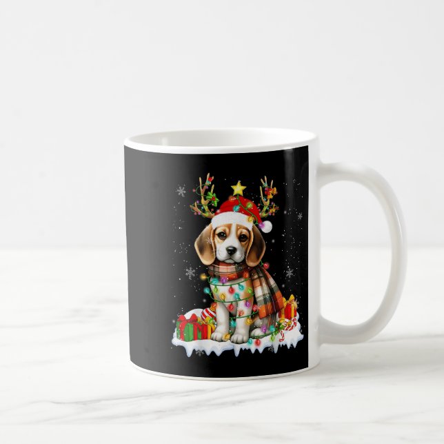 Santa Beagle Christmas Lights Funny Reindeer Dog X Coffee Mug (Right)