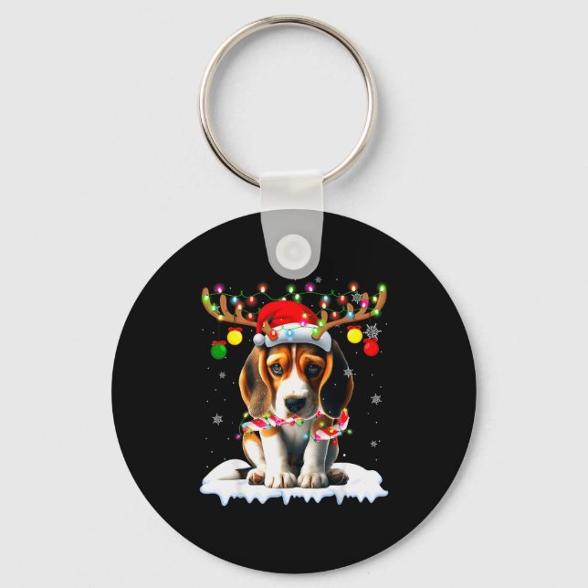 Santa Beagle Christmas Lights Funny Reindeer Dog X Key Ring (Front)