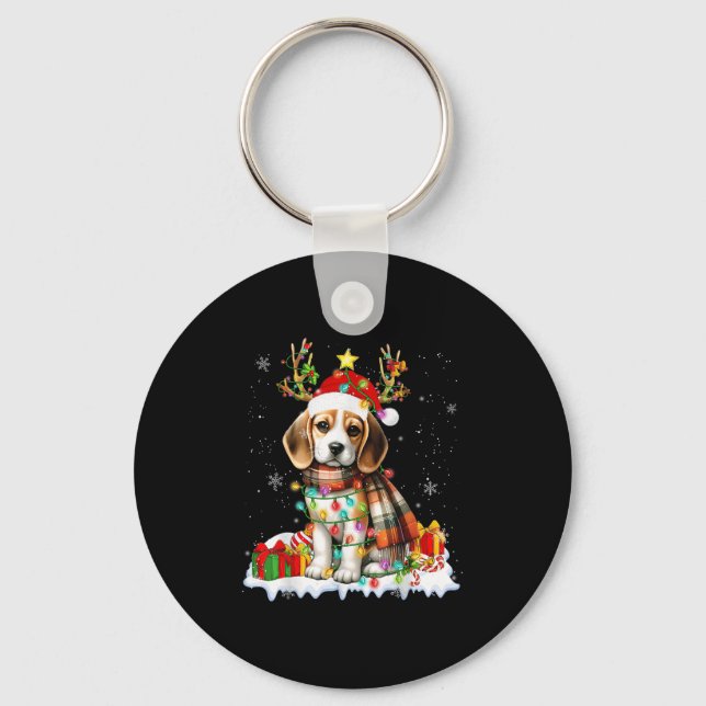 Santa Beagle Christmas Lights Funny Reindeer Dog X Key Ring (Front)
