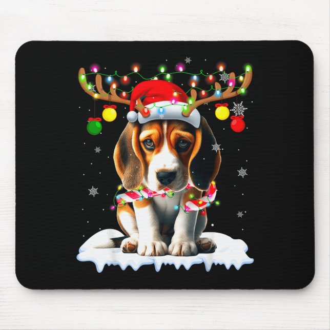 Santa Beagle Christmas Lights Funny Reindeer Dog X Mouse Pad (Front)