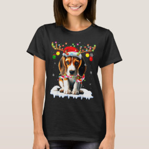 Santa Beagle Christmas Lights Funny Reindeer Dog X T-Shirt