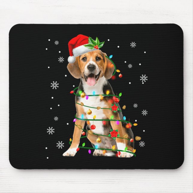 Santa Beagle Christmas Lights Xmas Dog Lover Men W Mouse Pad (Front)
