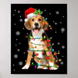 Santa Beagle Christmas Lights Xmas Dog Lover Men W Poster