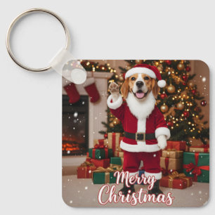 Santa Beagle Merry Christmas - Beagle Xmas Dog Key Ring