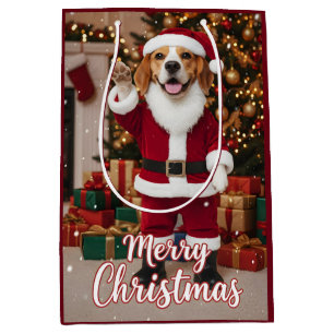 Santa Beagle Merry Christmas - Beagle Xmas Dog Medium Gift Bag