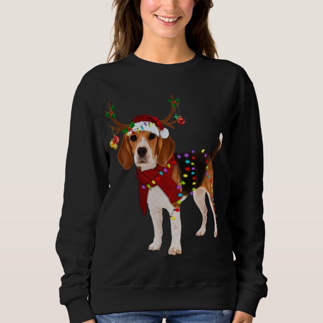 Santa Beagle reindeer Light Christmas Sweatshirt (Front)