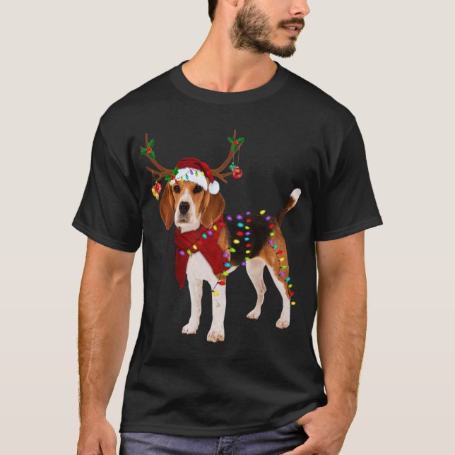 Santa Beagle reindeer Light Christmas T-Shirt (Front)