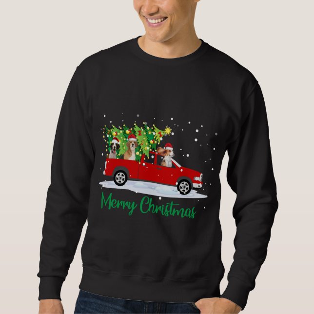 Santa Beagle Riding Red Truck Merry Christmas Sweatshirt (Front)