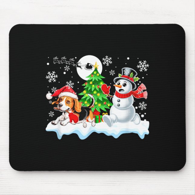 Santa Beagle Snowman Running Friends Christmas Own Mouse Pad (Front)