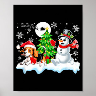 Santa Beagle Snowman Running Friends Christmas Own Poster