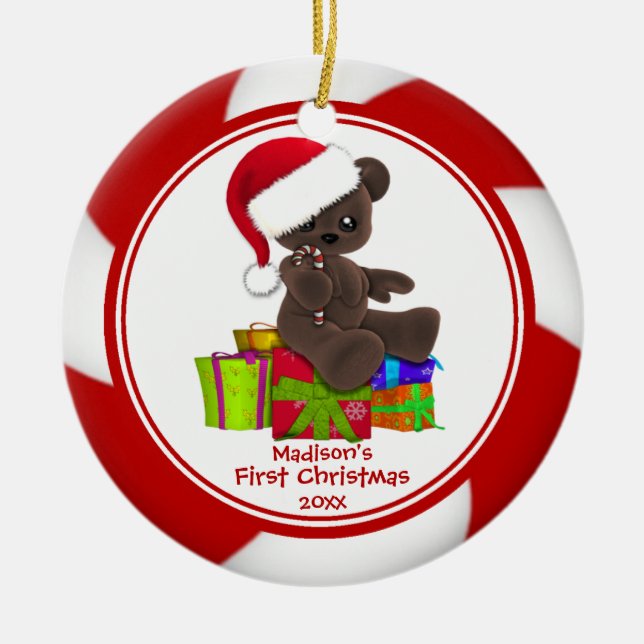 Santa Bear Baby's First Christmas Ornament (Front)
