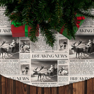 Santa Bear Breaking News Newspaper Christmas Deer Brushed Polyester Tree Skirt