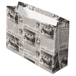 Santa Bear Breaking News Newspaper Christmas Deer Large Gift Bag