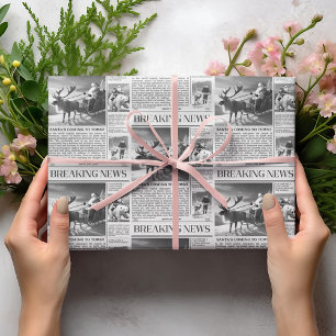 Santa Bear Breaking News Newspaper Christmas Deer Wrapping Paper