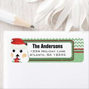 Santa Bear Chevron ZigZag Christmas Return Address Label