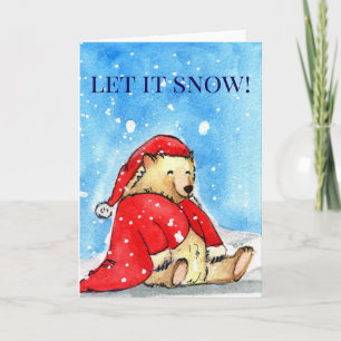 Santa bear in the snow – let it snow! holiday card