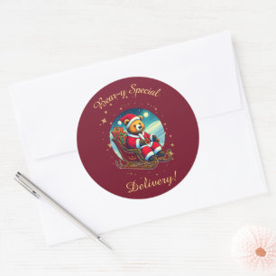 Santa Bear’s Sleigh Festive Wishes Classic Round Sticker