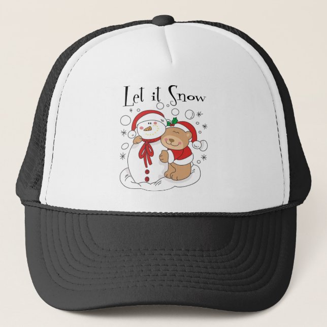 Santa Bear & Snowman Let It Snow Trucker Hat (Front)