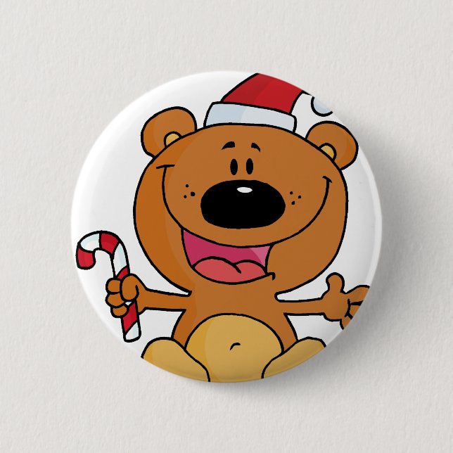 Santa Bear with Candy Cane 6 Cm Round Badge (Front)
