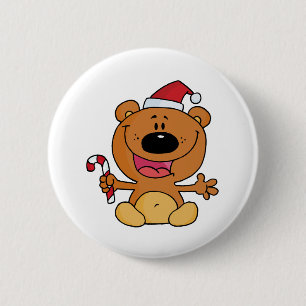 Santa Bear with Candy Cane 6 Cm Round Badge