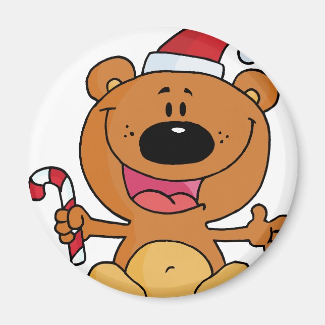 Santa Bear with Candy Cane Magnet (Front)