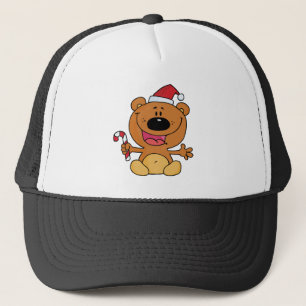 Santa Bear with Candy Cane Trucker Hat