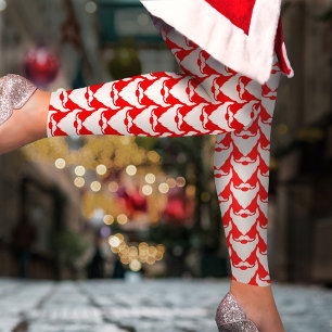 Santa beard patterned red white christmas leggings