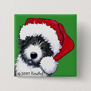 Santa Bearded Collie Gifts 15 Cm Square Badge