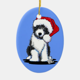 Santa Bearded Collie Oval Ornament