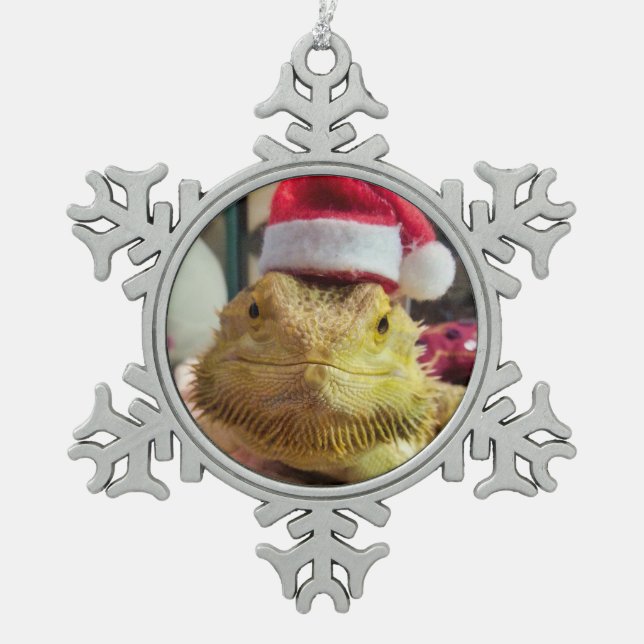 Santa Beardie Snowflake Pewter Christmas Ornament (Front)