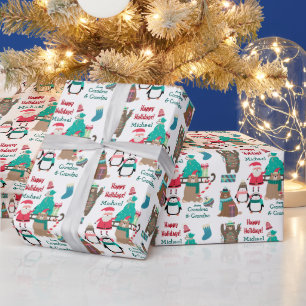 Santa, Bears and Penguins Personalised Christmas Wrapping Paper