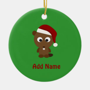 Santa Beaver Ceramic Ornament
