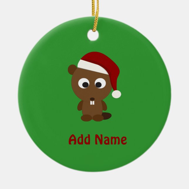 Santa Beaver Ceramic Ornament (Front)