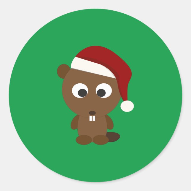 Santa Beaver Classic Round Sticker (Front)