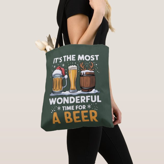 Santa Beer Christmas Party Drinking Family Gifts Tote Bag (Close Up)