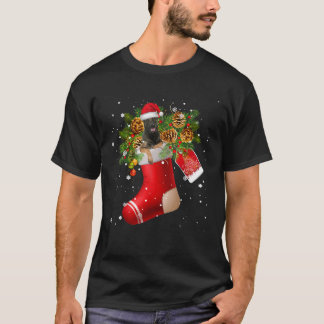 Santa Belgian Malinois In Christmas Sock Pajama T-Shirt