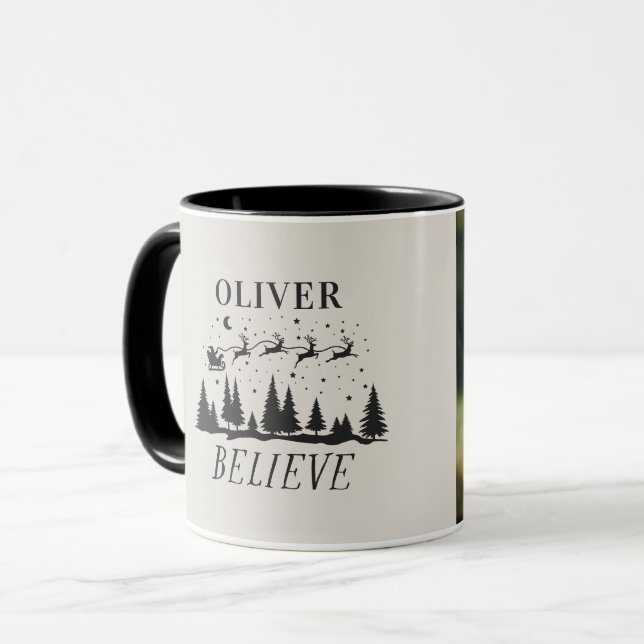 Santa believe Christmas traditional beige photo Mug (Front Left)