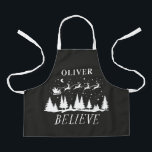 Santa believe Christmas traditional blue photo Apron<br><div class="desc">Santa believe Christmas traditional modern holiday black and white favour baking apron gift design.</div>