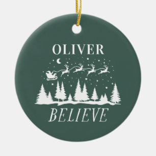 Santa believe Christmas traditional green Ceramic Ornament
