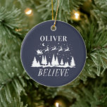 Santa believe Christmas traditional navy Ceramic Ornament<br><div class="desc">Santa believe Christmas traditional modern holiday navy blue and white gift.</div>