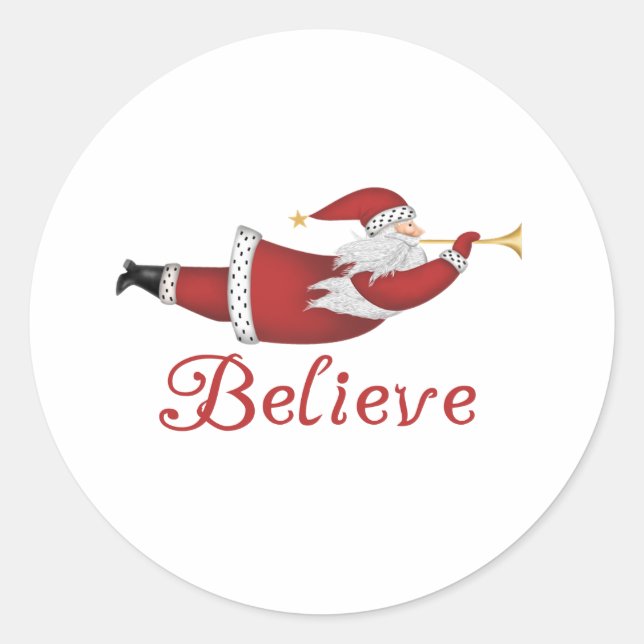 Santa Believe Classic Round Sticker (Front)