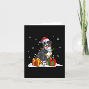 Santa bernese mountain christmas tree lights xmas card