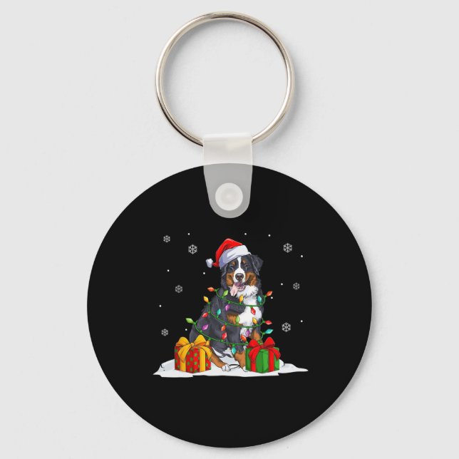 Santa bernese mountain christmas tree lights xmas  key ring (Front)